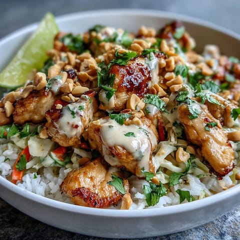 Die orangefarbenen Karottenstreifen und knackigen roten Kohlzwiebeln rahmen die saftige Hähnchenbrust über duftendem Kokosreis.