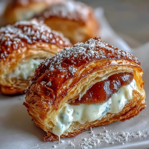 Goldene Guava Cheese Pastries mit zuckriger Puderzuckerglasur auf Backblech