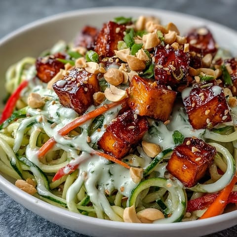 A refreshing TikTok-Style Chili Crisp Cucumber Noodle Bowl with crunchy veggies and creamy peanut topping.