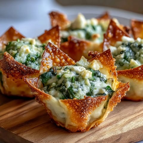 Leckere Crispy Spinach Feta Wonton Cups als Partysnack auf einem Teller mit frischer Petersilie garniert.