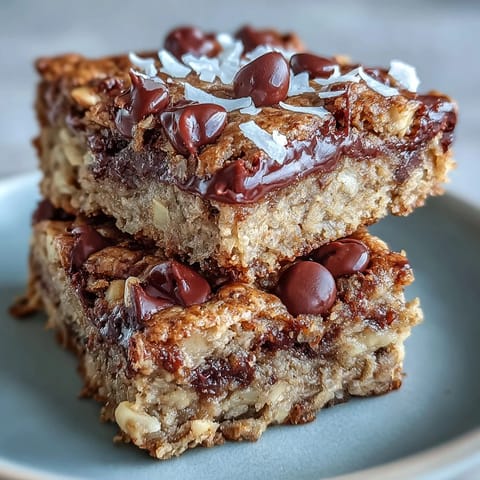 Sliced Chunky Monkey Protein Baked Oat Bars reveal banana oats and walnuts, served with almond milk for breakfast.