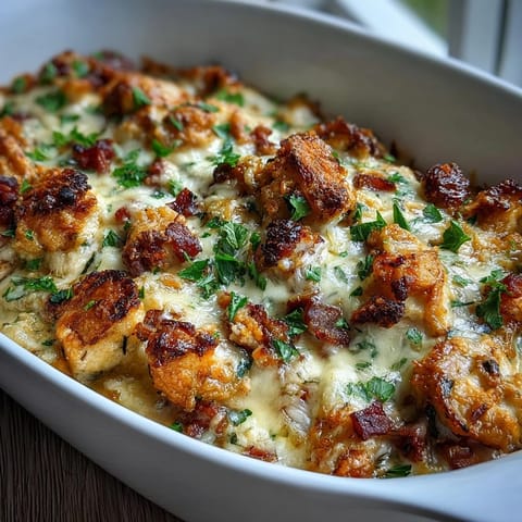 Golden Keto Chicken Cordon Bleu Casserole bubbling from the oven, garnished with fresh parsley.