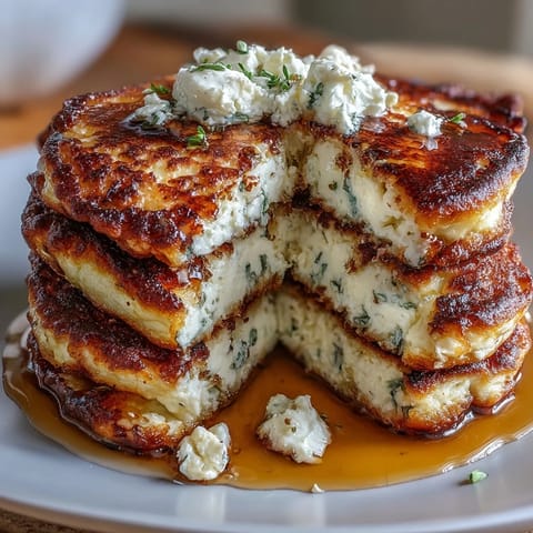 Fluffige Meagerquark-Pfannkuchen ohne Mehl, goldbraun und perfekt für ein gesundes Frühstück.  