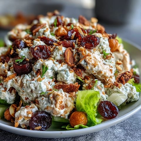 Vegane Hühnersalat-Schüssel mit knackigem Sellerie, süßen Trauben und cremiger Mayo auf frischem Salatbett.  