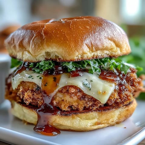 Knusprige Hähnchen-Slider mit goldbrauner Panade, übergossen mit einer süß-säuerlichen Honig-Senf-Sauce, perfekt für Partys oder einen gemütlichen Abend.