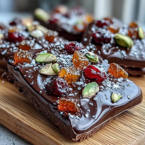 2. Handgemachter Schokoladenbruch mit leuchtenden kandierten Orangenschalen und Meersalzflocken  