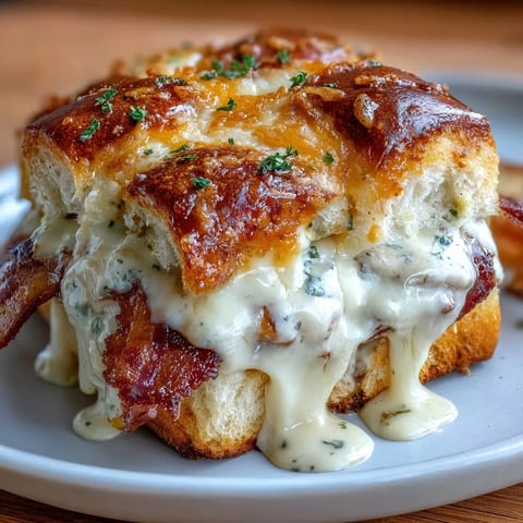 Miniaturisierte Derby Day Hot Brown Sliders mit Truthahn, knusprigem Speck und cremiger Mornay-Sauce auf weichen Brötchen, perfekt für festliche Anlässe.