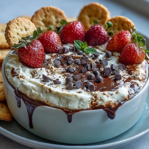 1. Creamy Cottage Cheese Cookie Dough Dip with fresh strawberries and apple slices, a protein-packed healthy dessert.  