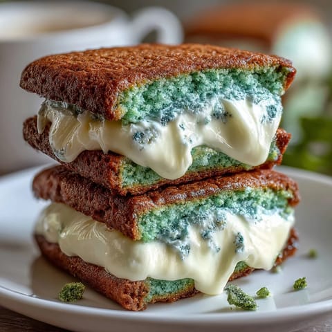 Festliche grüne Zuckerkekse mit cremiger Vanillefüllung, mit funkelndem Zucker überzogen und perfekt für St. Patrick's Day.