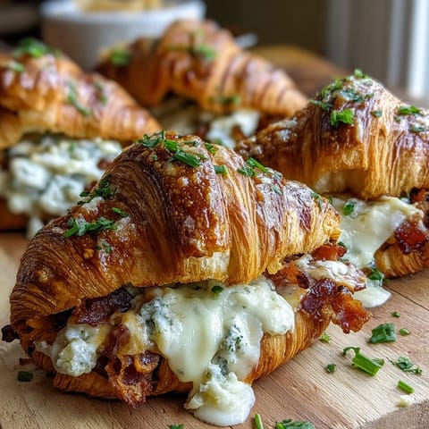 Käsiger Schinken-Croissant-Auflauf mit goldbrauner Kruste und cremiger Füllung.