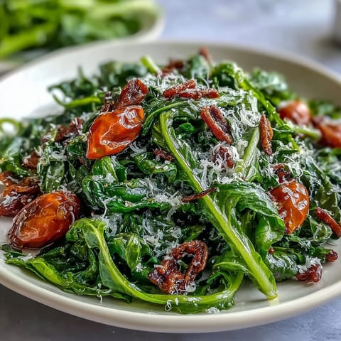 Knackige Löwenzahnblätter, Kirschtomaten und Parmesan mit fruchtigem Zitronendressing.  