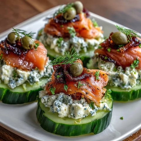 Gurkenbites mit Creme Käse Lachs