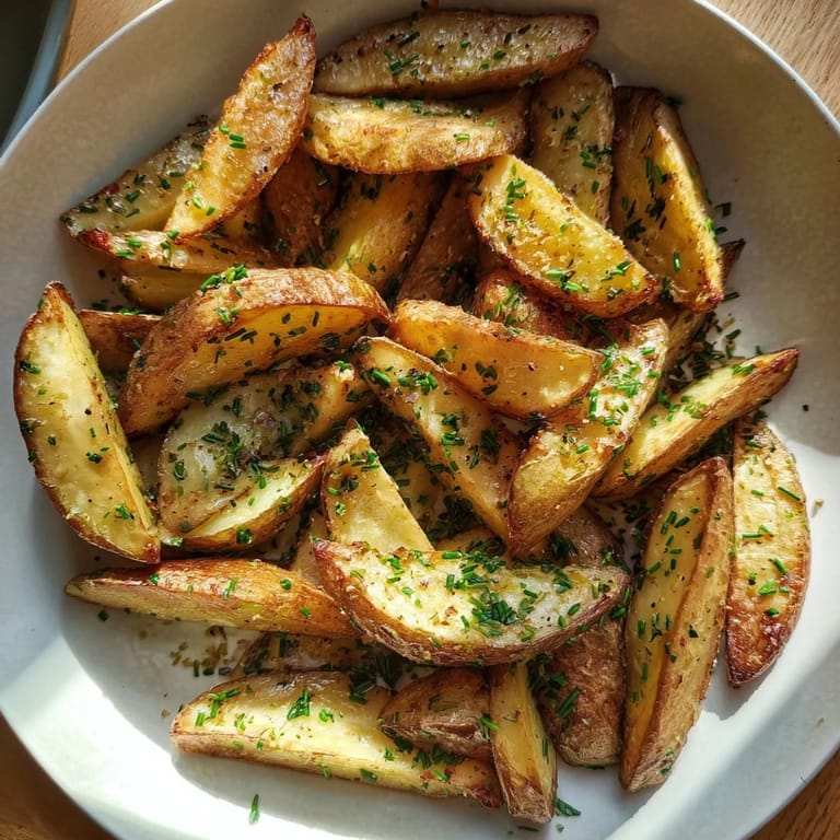 Crispy Vegetarian Herb Potato Wedges with vibrant herbs, alongside a creamy mustard dip for dipping.