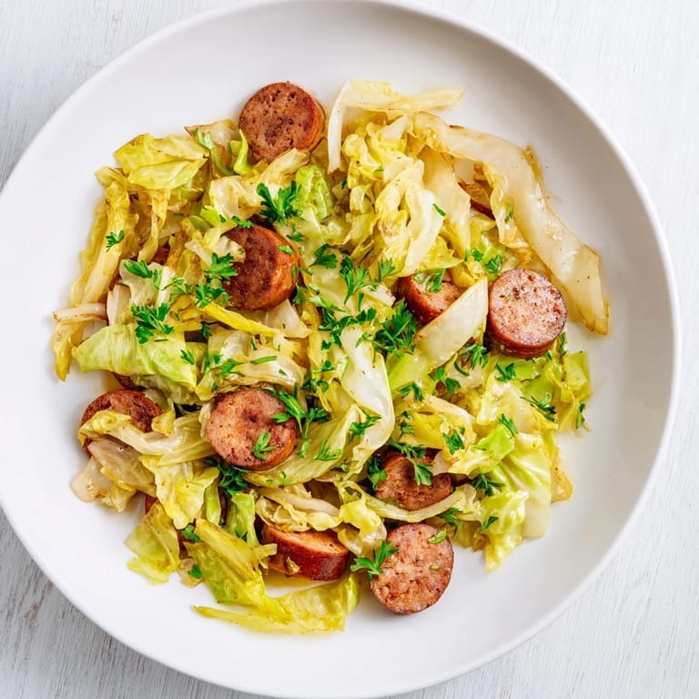 Hearty Crispy Cabbage & Sausage Skillet: imagine the delicious textures, a comforting American dish.