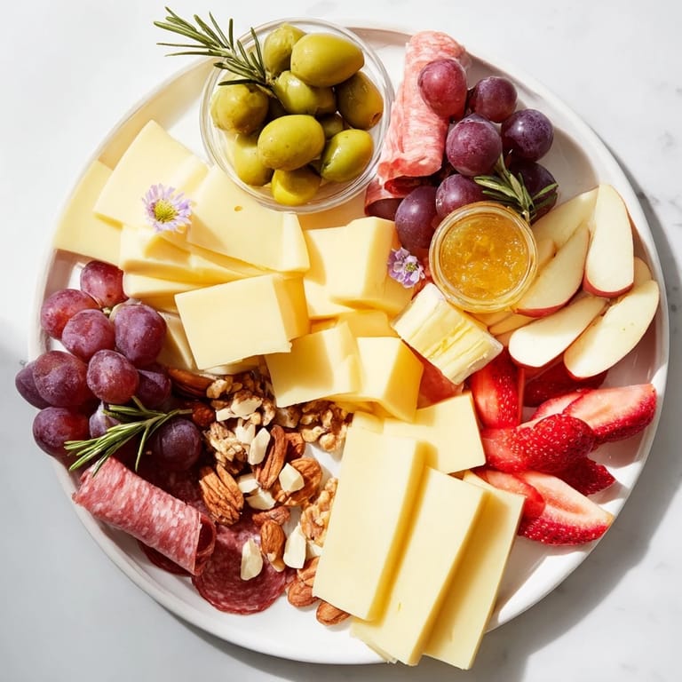 Beautiful star-shaped appetizer board with savory cheeses, cured meats, and fresh fruits ready to serve.