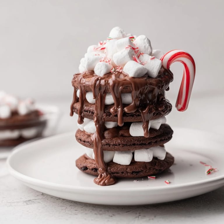 Sweet and inviting photo of a festive Hot Cocoa Mug Cookie Stack, perfect for dessert.