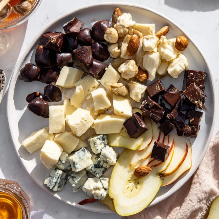 Fireside Comfort & Cocoa: Cozy platter of cheeses, dark chocolate, fruits and hot cocoa; perfect for a fireside treat.