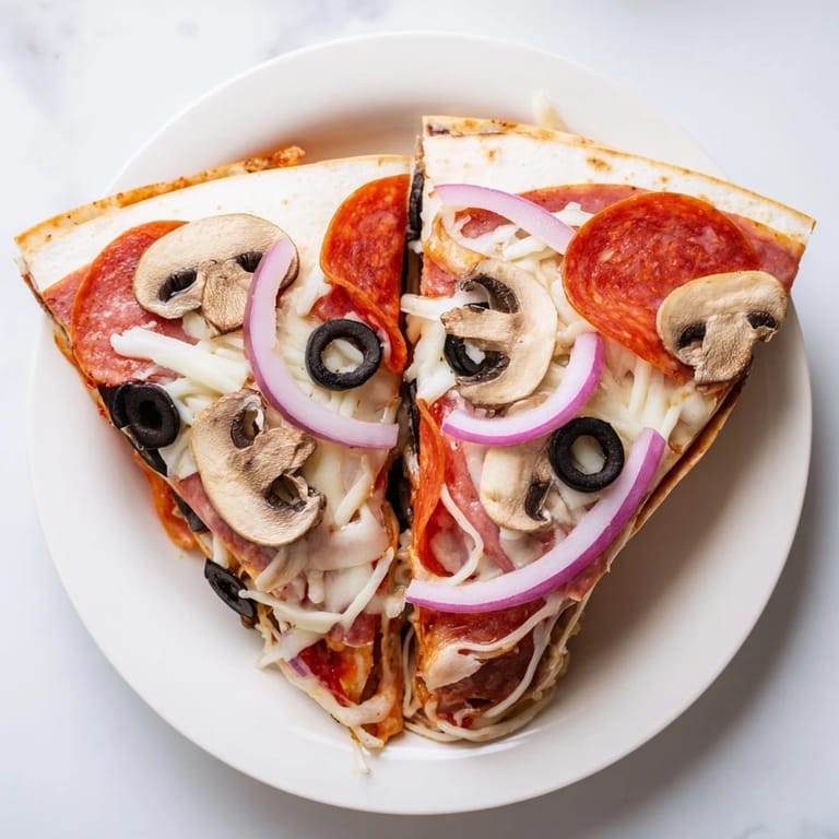 Golden-brown Cheesy Tortilla Pizza Wrap with melted cheese, ready for a satisfying bite.