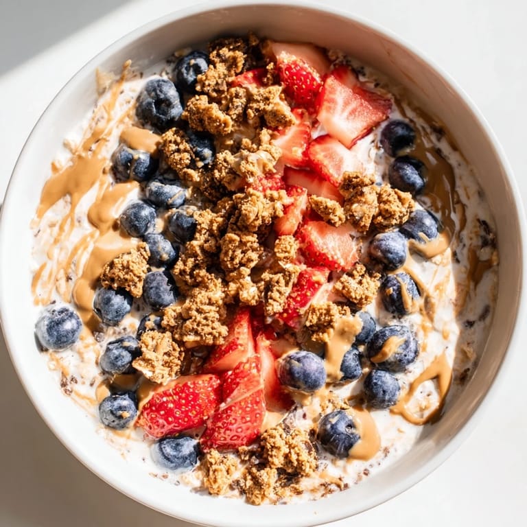 Indulgent overnight oats gourmet makeover, perfect breakfast: espresso-infused oats with granola topping.