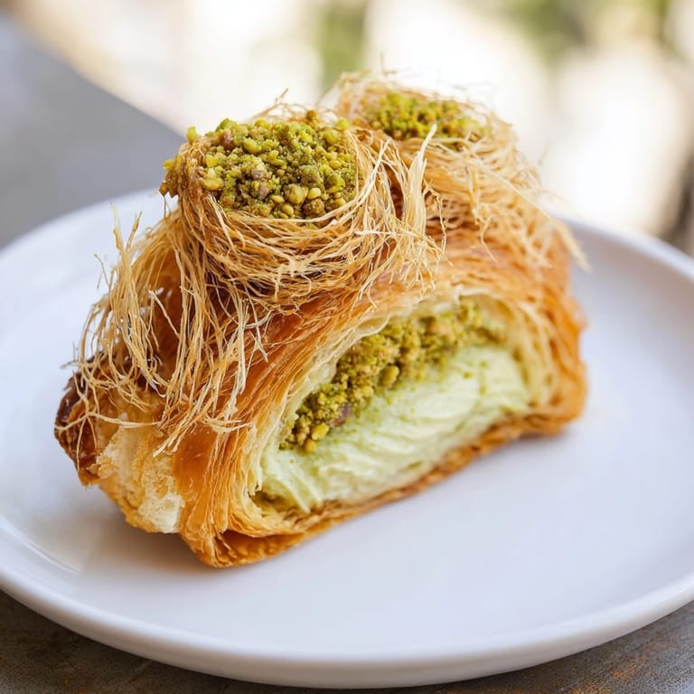 Golden, flaky Pistachio Cream Croissants, a luxurious pastry filled with creamy pistachio filling.