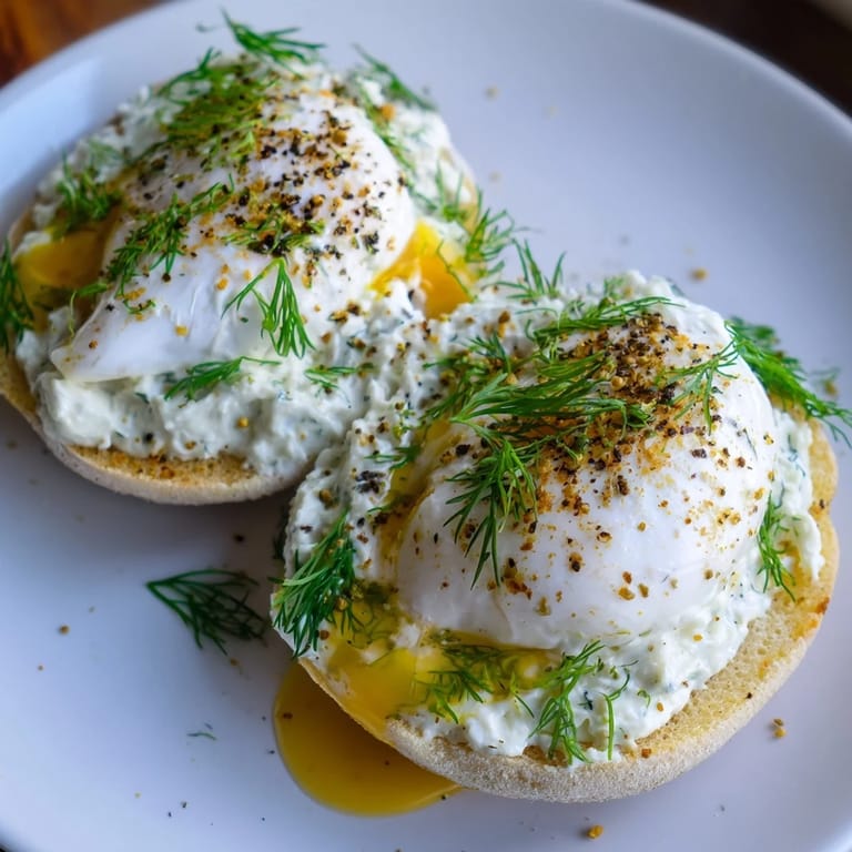 A bright photo of perfectly poached eggs atop yogurt, creating delicious çılbır Eggs Benedict.