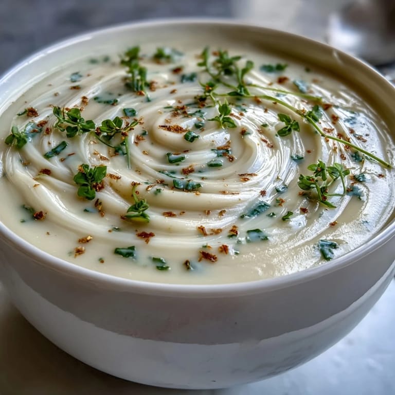 Köstliche Sellerieknollensuppe, cremig püriert, mit frischen Kräutern verfeinert serviert.