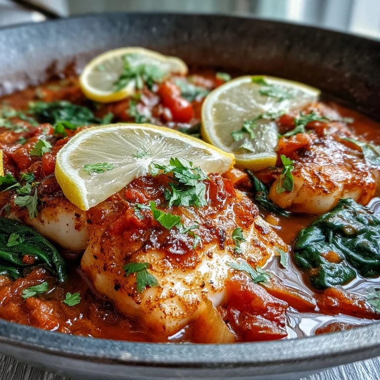 Ein wohlschmeckendes, kohlenhydratarmes Gericht aus saftigem Kabeljau und würzigen Gemüsewürfeln, perfekt für schnelle Abendessen.  