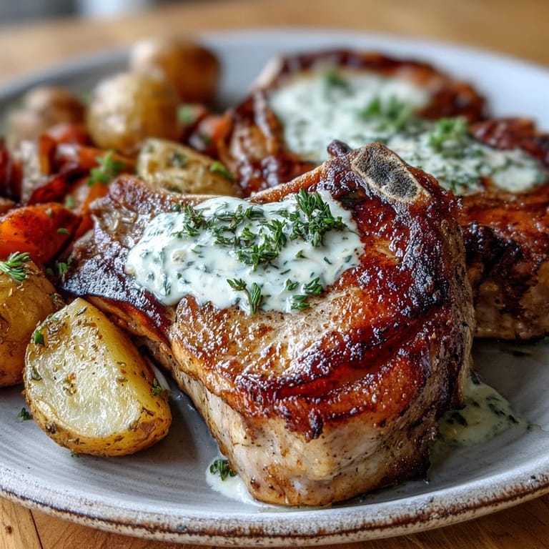A slow-cooker serving of Crockpot Ranch Pork Chops, garnished with fresh parsley and a rich ranch gravy.