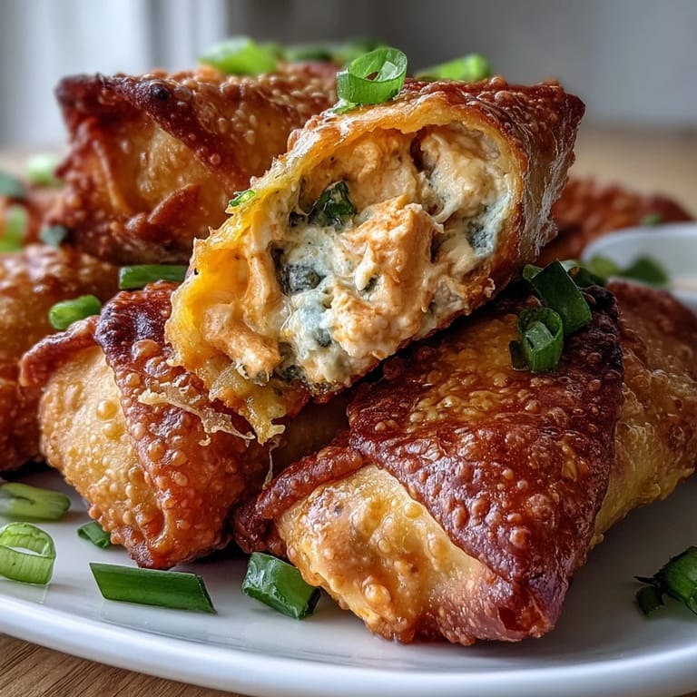 Creamy Buffalo Chicken Dip Egg Rolls paired with cool ranch dipping sauce and crisp celery sticks.