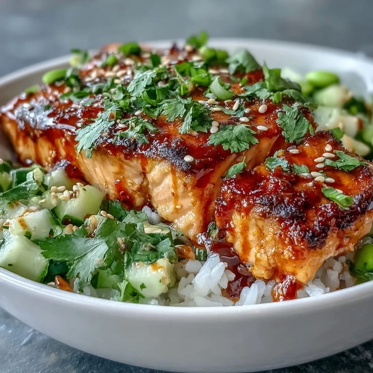 Hearty salmon rice bowl served with lime wedges and a colorful cucumber-edamame salsa.