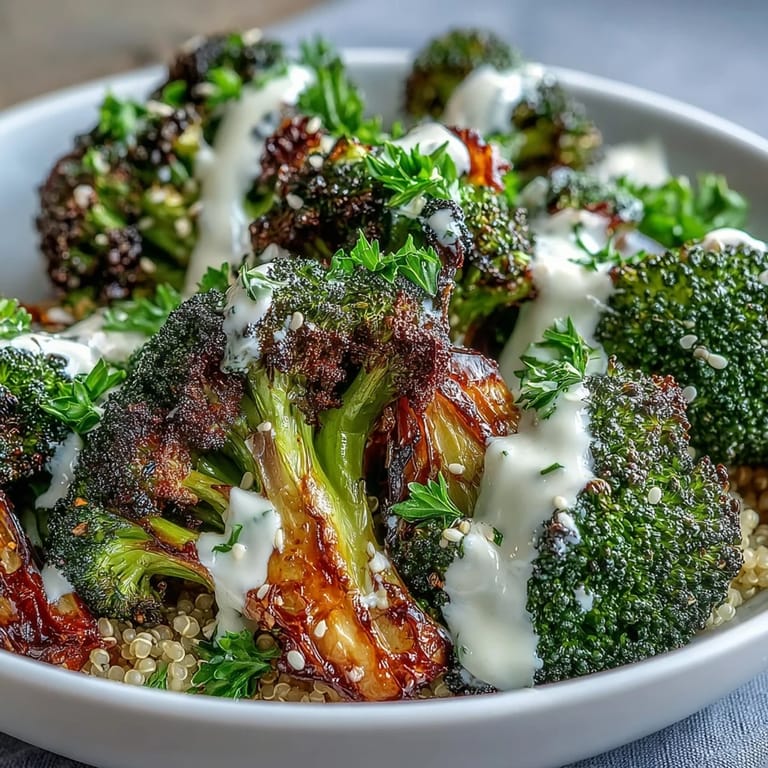 Der gesunde Roasted Broccoli Bowl mit golden geröstetem Brokkoli, Körnern und Sesamsamen ist ein perfektes Mittagessen.