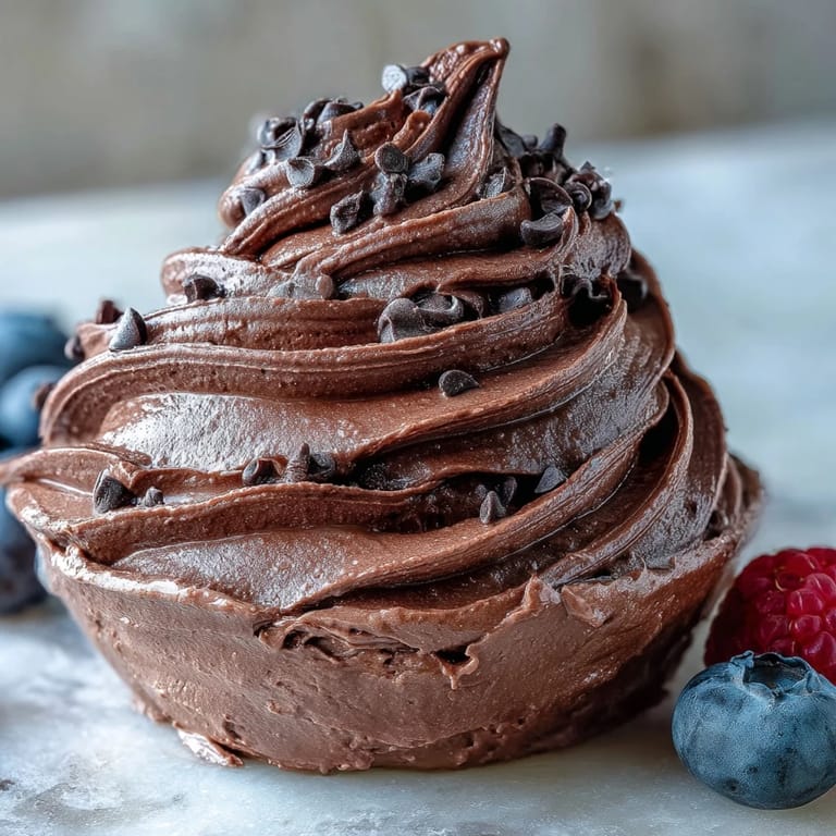 Rich chocolate protein fluff scooped into a bowl with a spoon ready for a healthy post-workout snack.
