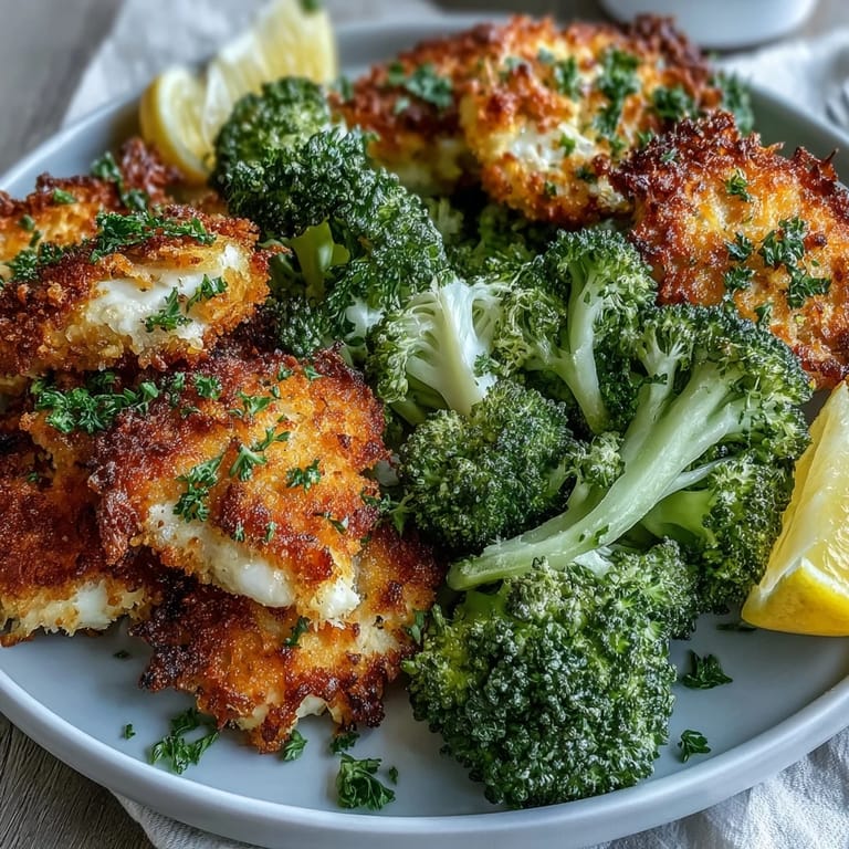 Tender chicken and roasted broccoli on one Crispy Parmesan Broccoli & Chicken Trays, served with lemon wedges