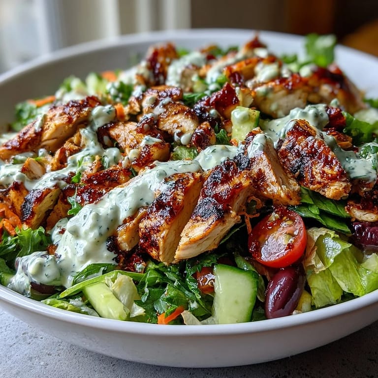 2. Farbenfrohe Salatschüssel mit mariniertem Hähnchen-Shawarma, knackigem Salat und cremigem Zitronen-Tahini-Dressing.  