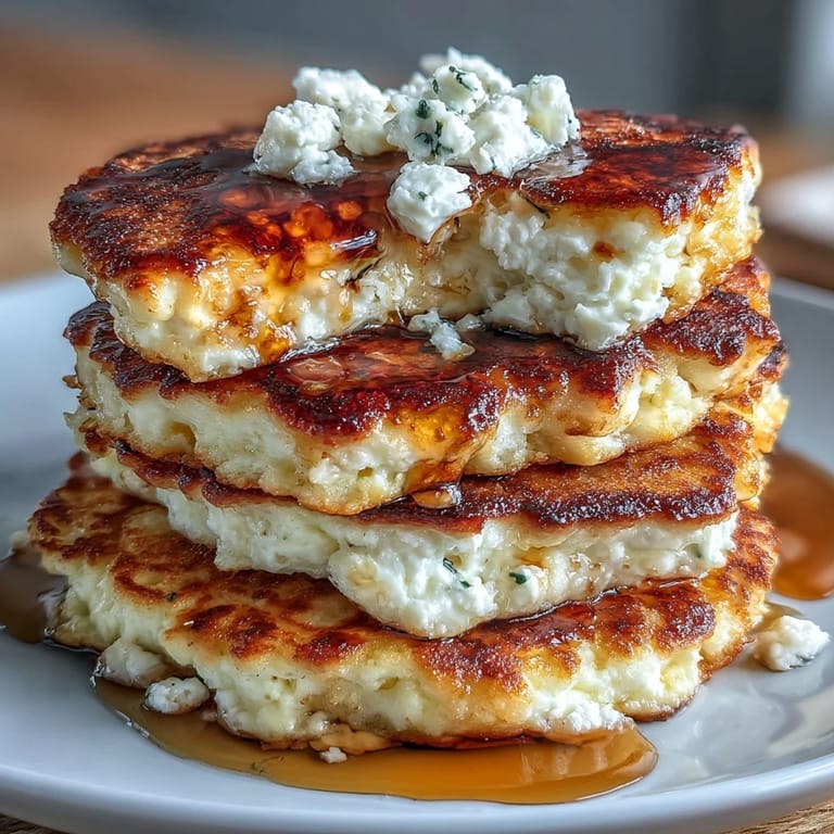 Proteinreiche Meagerquark-Pfannkuchen, leicht und luftig, serviert mit frischem Obst und Honig.  