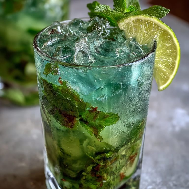 2. Lebendiger Virgin Green Mojito mit Limetten-Scheiben, frischen Minzblättern und einer kühlen Gurken-Note.