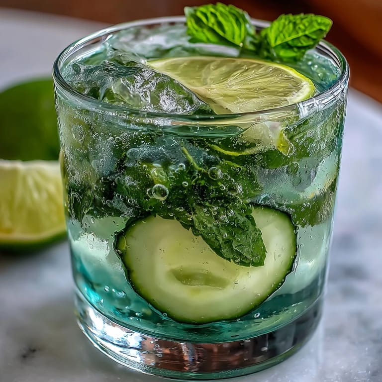 Knackige Gurkenscheiben und frische Minze in prickelndem Wasser – ein erfrischender Genuss.  