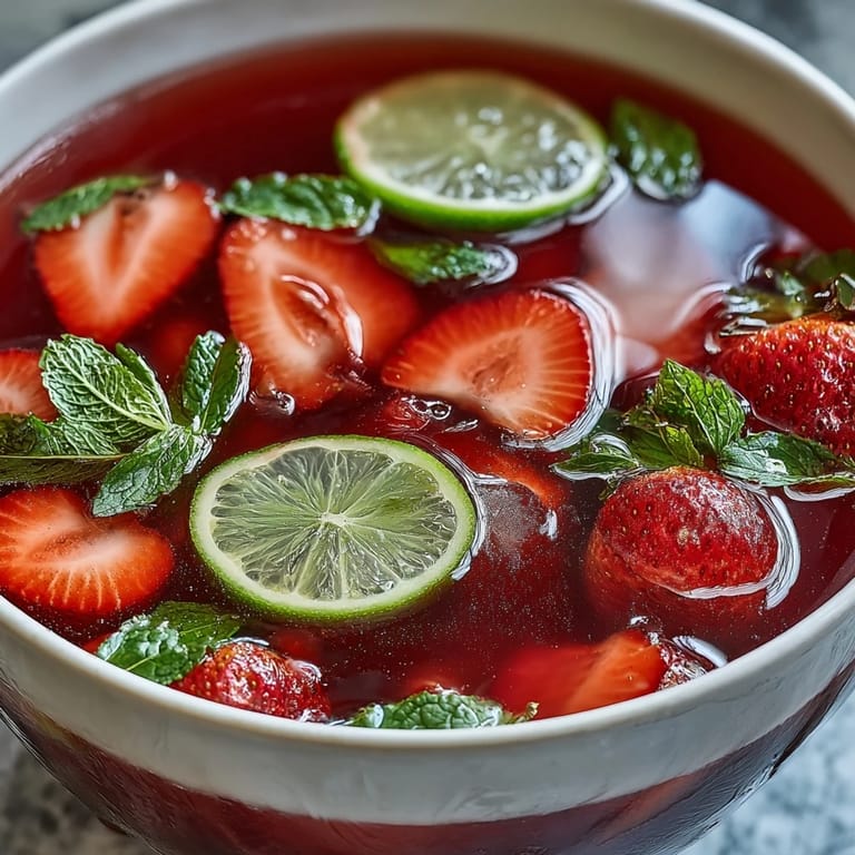 2. Erfrischender Erdbeer-Daiquiri-Punch mit leuchtend roten Früchten, Minze und Limette – perfekt für festliche Frühlingsfeste.