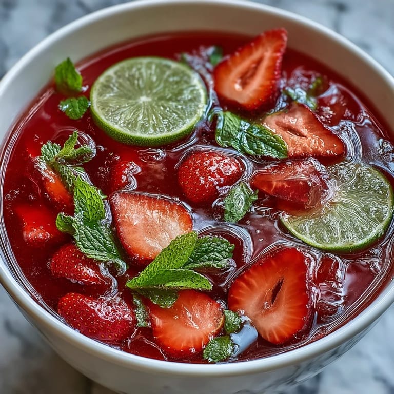 3. Großer Punch-Bowl mit Erdbeer-Daiquiri, garniert mit frischer Minze, Limettenrädern und ganzen Erdbeeren für eine festliche Note.