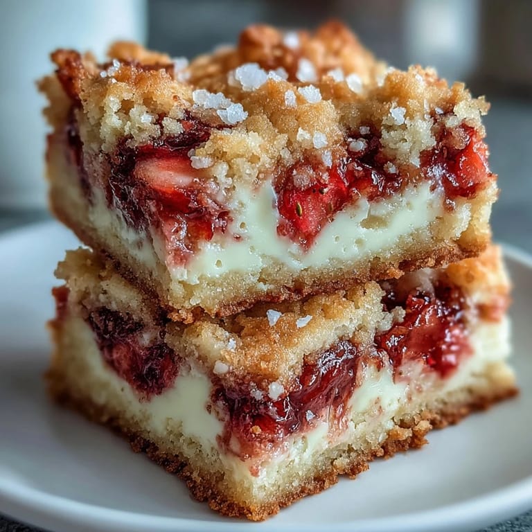Buttrige Erdbeer-Keksriegel mit weißen Schokoladenstückchen, goldbraun gebacken und ideal für gemütliche Nachmittagssnacks.