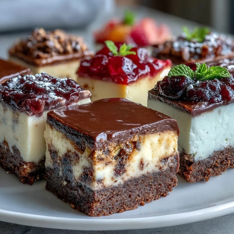 2. Mini-Dessert-Bar für die Hauswarming-Party: Fudgy Brownie-Bissen, cremige Zitronen-Cheesecake-Cups und frische Beeren-Törtchen für jeden Geschmack.  