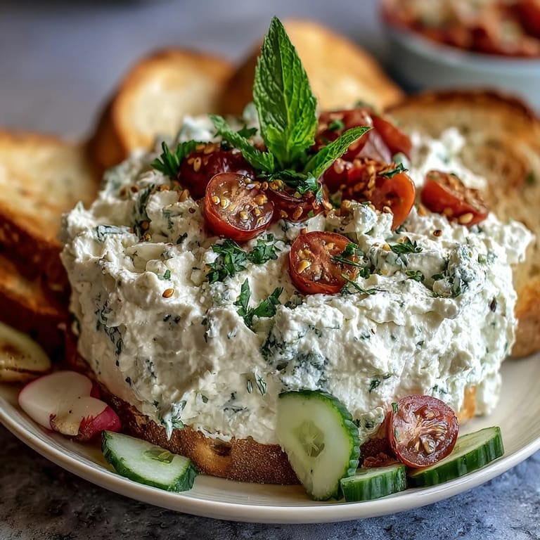 Ein farbenfroher und gesunder Frühstücks-Bowl mit Hüttenkäse, Tomaten, Gurken und Paprika, garniert mit Kräutern und einem Hauch von Paprika.