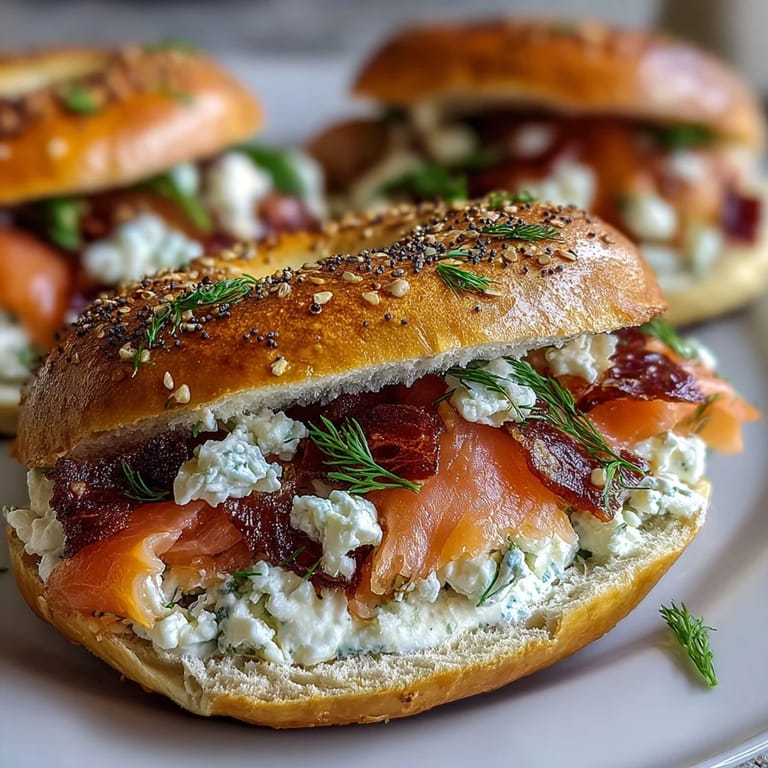 Proteinreiche Cottage Cheese Bagels mit geräuchertem Lachs, perfekt zum Frühstück.