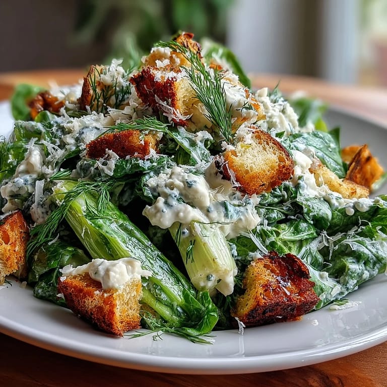 Frische Selleriestangen und knackiger Römersalat mit cremigem Caesar-Dressing.