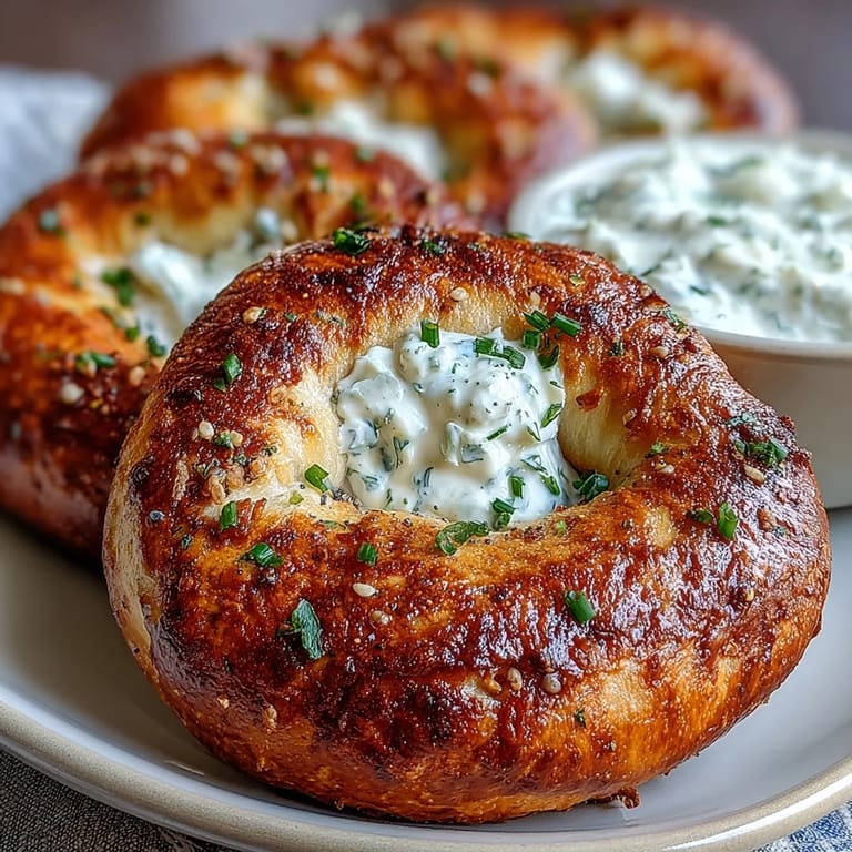 Proteinreiche Bagels serviert mit aromatischem griechischem Joghurt-Dip im Alles-Bagel-Stil.