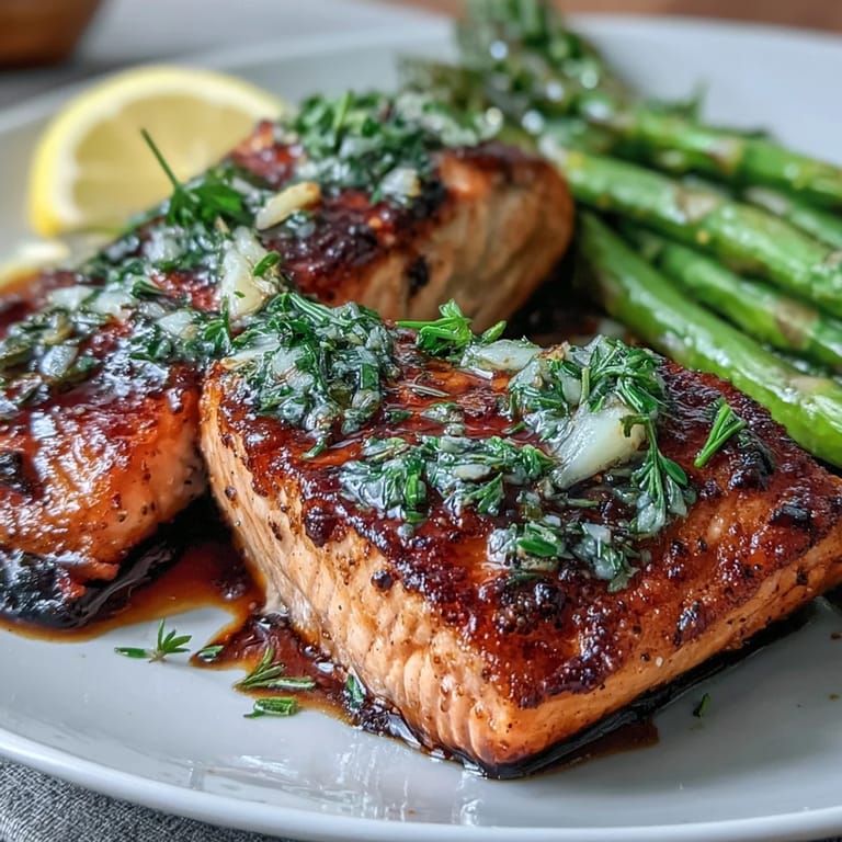 Knoblauchbutter-Lachs mit Spargel: Saftiges Fischfilet und knackiges Gemüse, aromatisch gebacken und serviert mit frischer Zitrone.