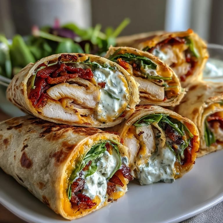 Kleine, bunte Tortilla-Röllchen mit Truthahn, Cheddar und knackigem Gemüse – ideal für unterwegs.