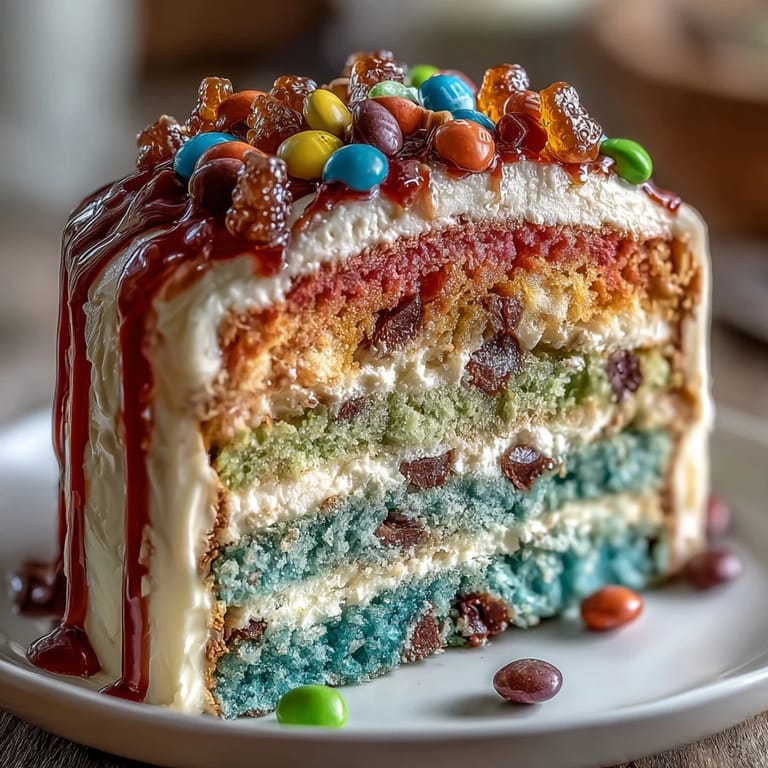 Regenbogenkuchen mit Überraschung im Inneren, perfekt für mexikanisch inspirierte Feiern.
