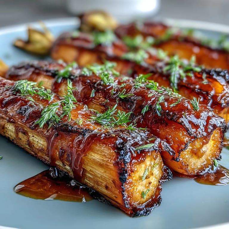 Zarte Karotten und Pastinaken glasiert mit Honig, Thymian und Olivenöl, perfekt zu gebratenem Schinken.