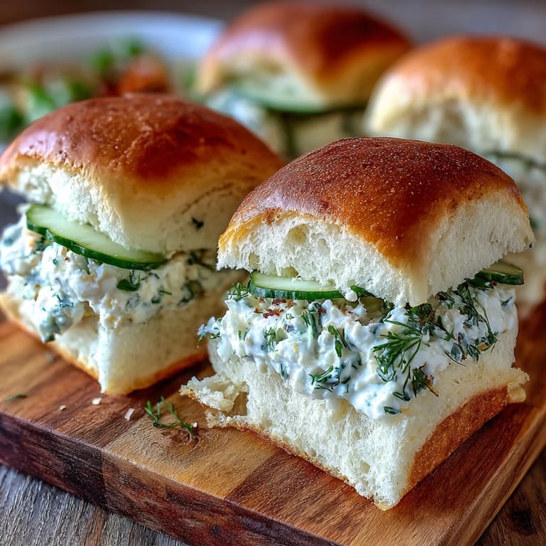 1. Traditionelle Kentucky Derby Benedictine Tee-Sandwiches mit frischem Gurken-Crème-Cheese-Aufstrich und Kräutern auf weißem Brot.